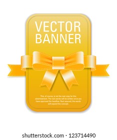 Vector vintage style yellow retro banner decorated with yellow satin ribbon and bow
