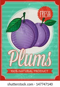 vector vintage styled fresh plums poster