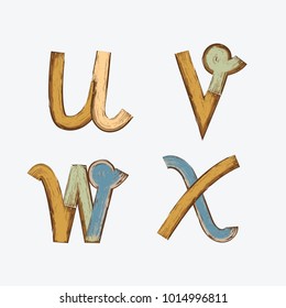 Vector of vintage stylized painted color wooden font and alphabet.