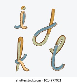 Vector of vintage stylized painted color wooden font and alphabet.