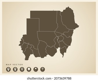 Vector vintage of Sudan map on old background.