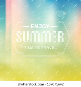 Vector vintage summer label over photographic unfocused background