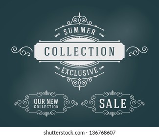 Vector vintage summer sale sign set and antique frames