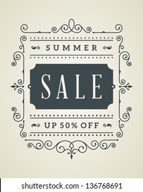 Vector vintage summer sale sign and antique frame