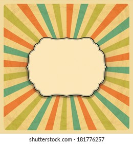 Vector Vintage Sunburst Background with Frame. Illustration