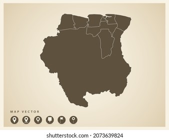 Vector vintage of Suriname map on old background.