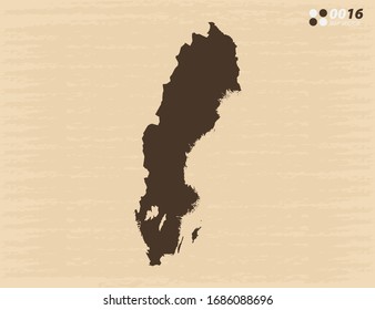 Vector vintage de Suecia mapa sobre el fondo de papel antiguo.