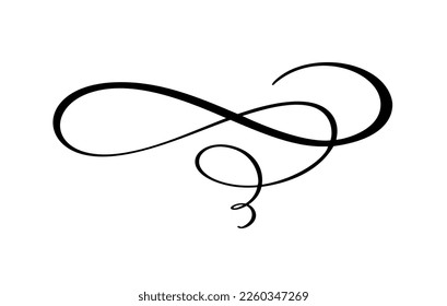 Vector vintage swirl calligraphic flourish divider ornament design. Illustration for book, greeting card, wedding invitation, Valentines Day.