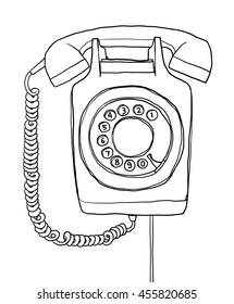 vector vintage Telephone wall hand drawn line art painting illustration