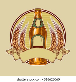 Vector vintage template for cold beer advertising.