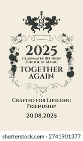 Vector vintage template of a custom label for wine, champagne for awedding or friendship anniversary,  the date, angels, floral ornament architecture and the name of the persons. Certificate, diploma. No ai 