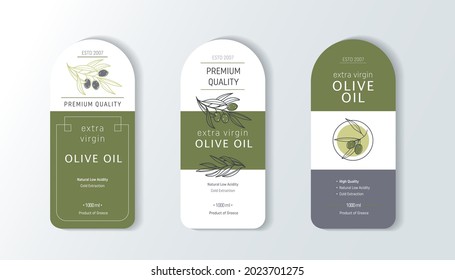 Vector vintage template label with olive branch. Organic plants sketch background. Set vector illustration for olive oil packaging.