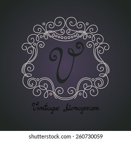Vector Vintage Template with Ornate Monogram. Hand Drawn Border in Trendy Linear Style