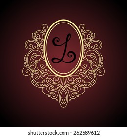 Vector Vintage Template with Ornate Monogram. Hand Drawn Border in Trendy Linear Style