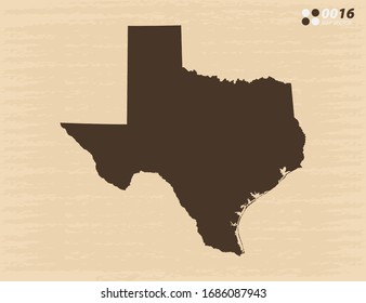 Vector vintage of Texas map on old paper background.