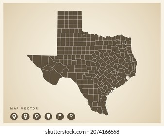 Vector vintage of Texas map on old background.