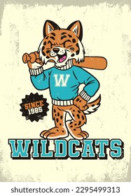 Vector de diseño texturizado de la vieja escuela de mascota Wildcat