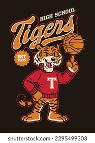 Vector of Vintage Textured Shirt Design of Tiger Athletic Mascot