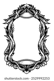 Vector Vintage theme mirror frame with black and white wooden sketch lines