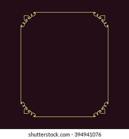 Vector vintage thin gold frame for your design. Vintage cover. Place for text.