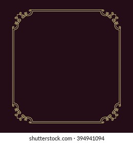 Vector Vintage Thin Gold Frame For Your Design. Vintage Cover. Place For Text.
