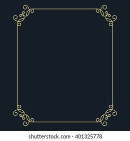 Vector vintage thin gold frame for your design. Vintage cover. Place for text.