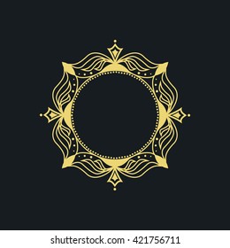 Vector vintage thin gold frame for your design. Vintage cover. Place for text.