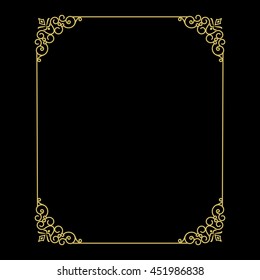 Vector vintage thin gold frame for your design. Vintage cover. Place for text.