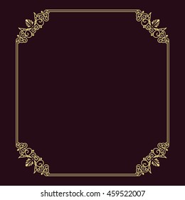 Vector vintage thin gold frame for your design. Vintage cover. Place for text.