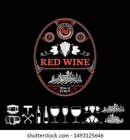 Vector vintage thin line style red wine label. Winemaking business branding and identity design elements.