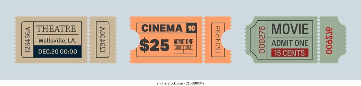 Vector vintage ticket. Cinema or theatre ticket vector template illustration.