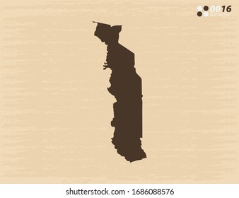Vector vintage of Togo map on old paper background.