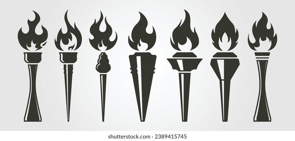 vector of vintage torch set logo symbol illustration design, various of fire flame torch design