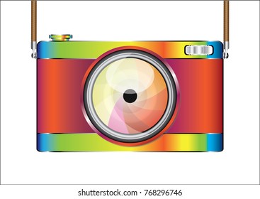 Vector vintage toy colorful camera logo. 