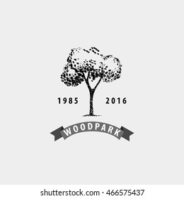 Vector vintage tree logo. Eco, print, hipster emblem, badge isolated