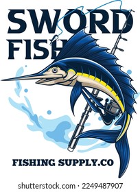 vector of vintage t-shirt design of swordfish fishing