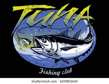 vector of vintage t-shirt design of tuna fishing with texture