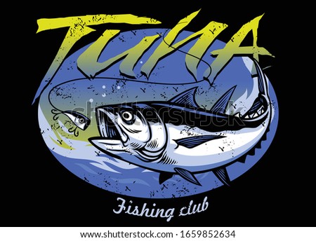 vector of vintage t-shirt design of tuna fishing with texture