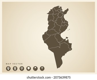 Vector vintage of Tunisia map on old background.