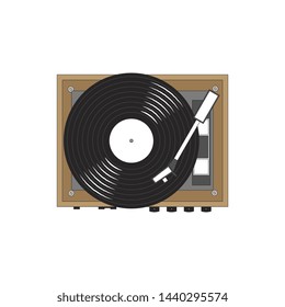 vector vintage turntable vinyl record player on white background. retro sound technology to play music