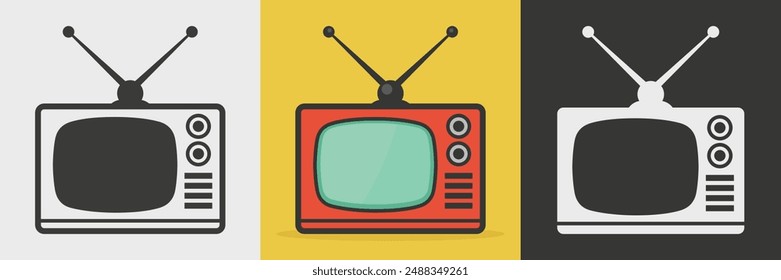 Vector Vintage TV Icon Set. Vintage TV Design Template. Retro TV Symbol for Web, Logo, App, UI etc. Vector Illustration
