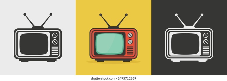 Vector Vintage TV Icon Set. Vintage TV Design Template. Retro TV Symbol for Web, Logo, App, UI etc. Vector Illustration