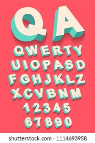 Vector of Vintage type alphabet with 3d threedimentional effect and shadow with flast colors ready to be applied on every surface.