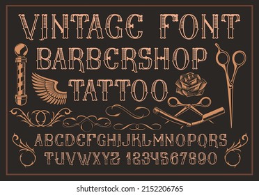 Vector vintage typeface. Perfect for alcohol labels, logos, barbershops,tattoo salon, headlines, posters and many other uses. 