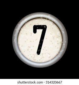 Vector vintage typewriter button "7". Isolated on black background. Letter/key of old typewriter. Eps 10.