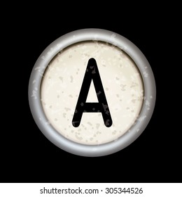 Vector vintage typewriter button "A". Isolated on black background. Letter/key of old typewriter. Eps 10.