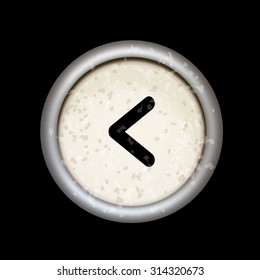 Vector vintage typewriter button "arrow". Isolated on black background. Letter/key of old typewriter. Eps 10.