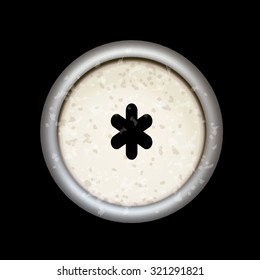 Vector vintage typewriter button "asterisk". Isolated on black background. Letter/key of old typewriter. Eps 10.