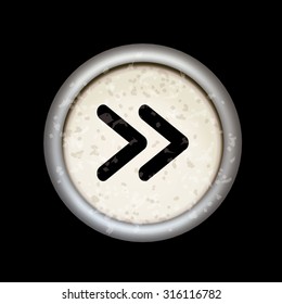 Vector vintage typewriter button "double arrow". Isolated on black background. Letter/key of old typewriter. Eps 10.