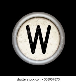 Vector vintage typewriter button "W". Isolated on black background. Letter/key of old typewriter. Eps 10.